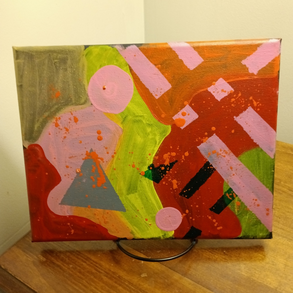 Abstract Canvas Art with Pink and Green Accents